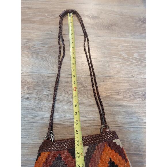 Vintage J Simone Crossbody Bag 70s MCM Woven Kilim Double Strap Brown Orange - Picture 7 of 11